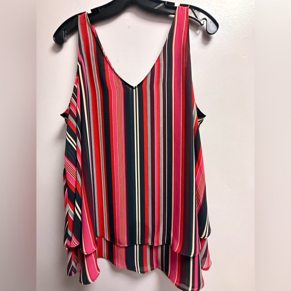 2/$29 on $29 Tops. EUC Lane Bryant Striped V-Neck Top w/Bottom Ruffles Sz 14